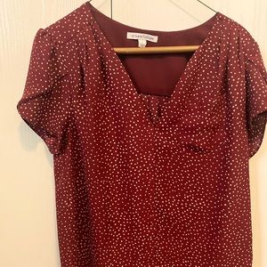Hawthorn Red with White Dots V Neck Blouse